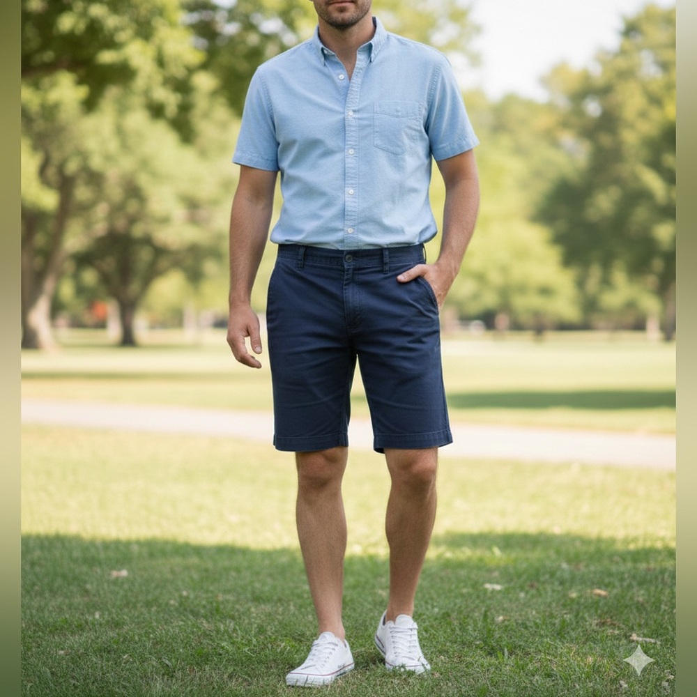 Izod Saltwater Shorts Cotton Blue Navy Bermuda Extra Pockets Cargo Cruise 10 in